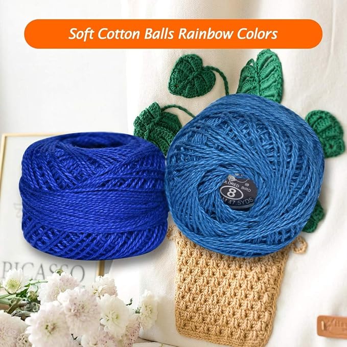 colored bird Crochet Thread 10 Balls Size 8 for Crochet Hardanger Cross Stitch Needlepoint Hand Embroidery (Lt Blue Series)