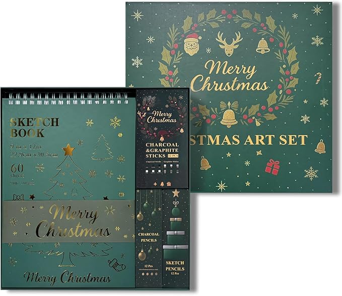 fuxi sketch pad and pencil set | stocking stuffers, art supplies for adults | gifts for artists, teen & beginners | complete drawing set with sketch book, sketch pencils, charcoal & graphite sticks.