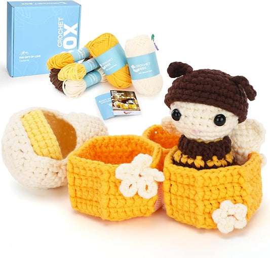 Crochet Kit for Beginners Adults - Bee Grow Up Starters Crochet Kit, Beginners Crocheting Kitting for Adults Teen, DIY Craft Gifts with Crochets Yarns, Hook, Step-by-Step Video, Instruction