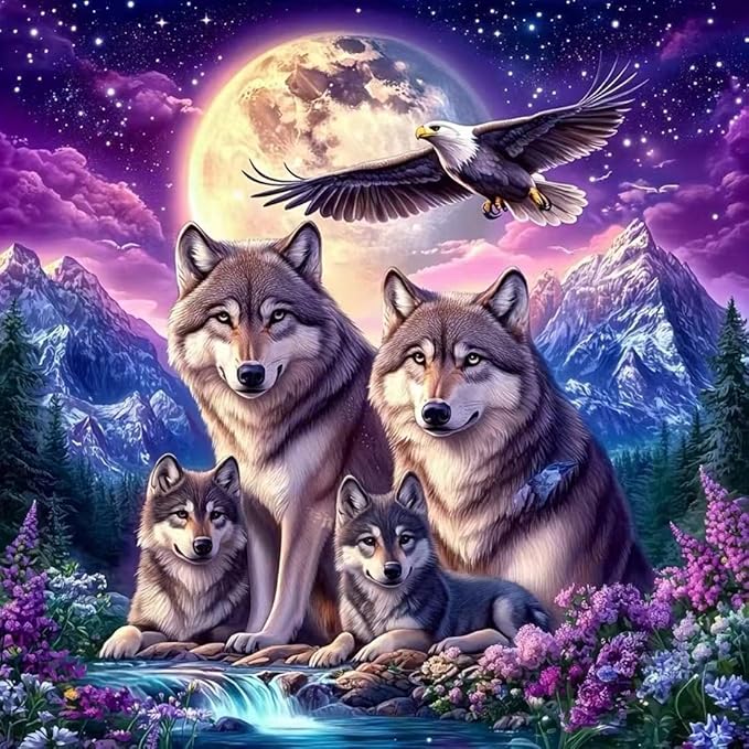 SHICERNHJ 5D Eagle Diamond Painting Kits for Adults,Animal Wolf Family Diamond Art Kits for Beginner,DIY Full Round Drill Diamond Dots with Gem Art Craft for Home Wall Decor 14 X 14inch