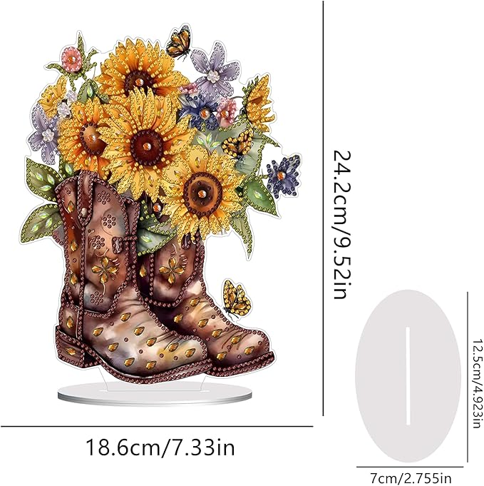 hyzsj DIY Diamond Desktop Ornament Retro Shoes, Crystal Sunflowers Diamond Art Painting Tabletop Ornaments Single Sided, Diamond Ornament for Adult Beginner Home Office Decor Crafts Gift