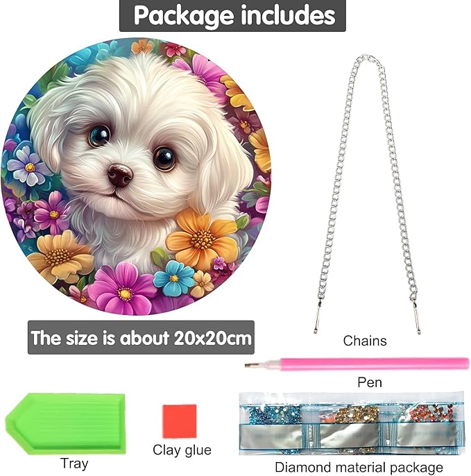 Bimkole Dog Diamond Art Hanging Kit for Adult, DIY 5D Diamond Art Pet Animal Window Pendant, Acrylic Crystal Art Hanging Ornament Home Wall Garden Front Door Sign Outdoor Decor 7.8x7.8 Inch