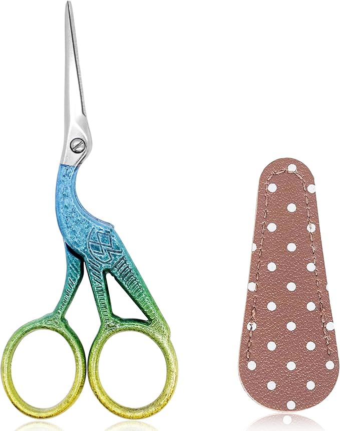 BIHRTC 4.5Inch Stainless Steel Sharp Tip Scissors with Leather Safe Cover Household Needlework Scissors for Embroidery Craft Needle Work Art Work Handcraft Threading