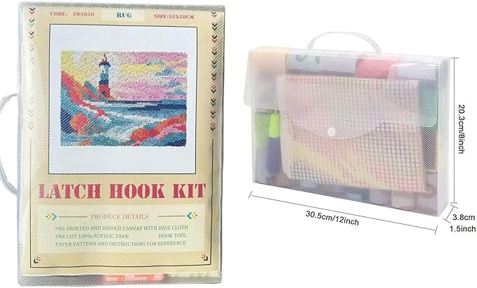 GLAECYY Latch Hook Kits Rug Crochet Yarn Kit Cushion Colour Pre-Printed Canvas Rug Needlework DIY Hook and Latch Kit (Seaside Lighthouse)