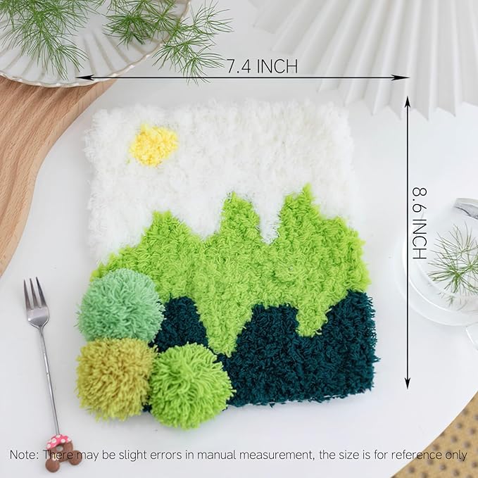 beausougon DIY Latch Hooking Craft 3D Coaster Set with Moss Design， Crochet Kit for Adults