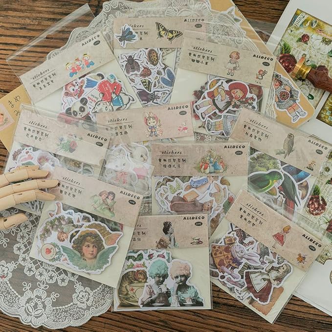 Alideco 80Pcs Vintage Victorian Tea Scrapbooking Stickers Scrapbook Paper Aesthetic Kawaii Girls Stickers for Journaling Assorted Phone Adult
