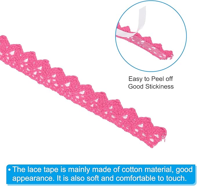 PATIKIL 0.6" Wide 2 Yards Self-Adhesive Lace Tape Lace Ribbon, 3 Pack Cotton Washi Trim Stickers Masking for Craft Scrapbooking DIY Card Making, Dark Pink