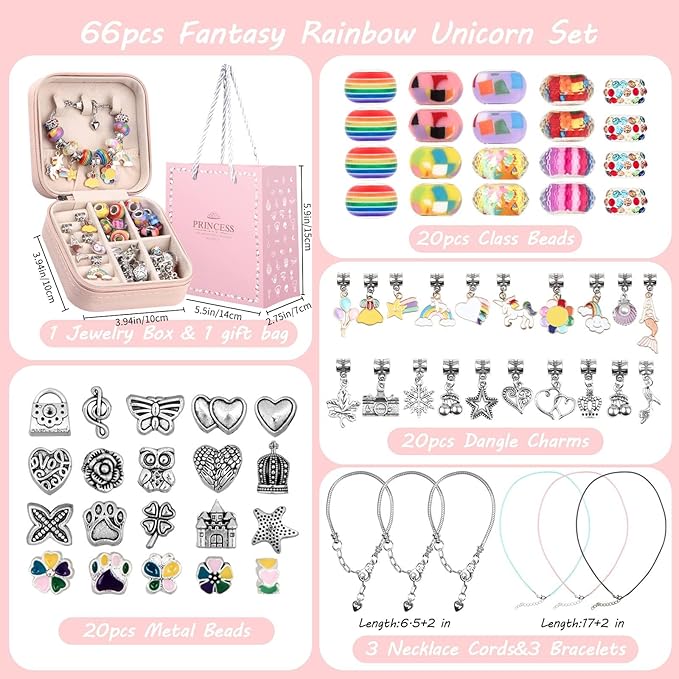 UFU Charm Bracelet Making Kit, Jewelry Making Kit Craft Gift for Girls 5 6 7 8-12, A Sweet Birthday Gift to Inspire Imagination & Creativity, with Portable Jewelry Box