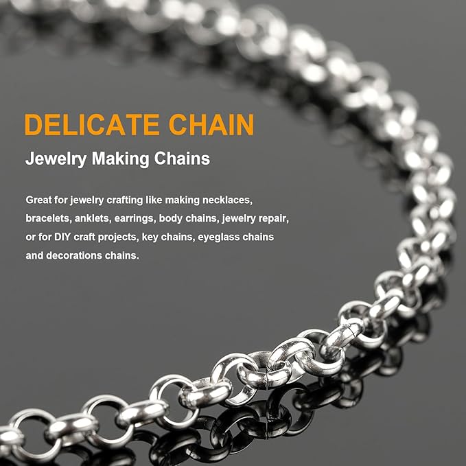 KYUNHOO 4 Meters Circle Link Chain Spool Soldered Stainless Steel Chains for Jewelry Making Charm Chains Bulk for Men DIY Jewelry Craft Finding Jewelry Making Supplies