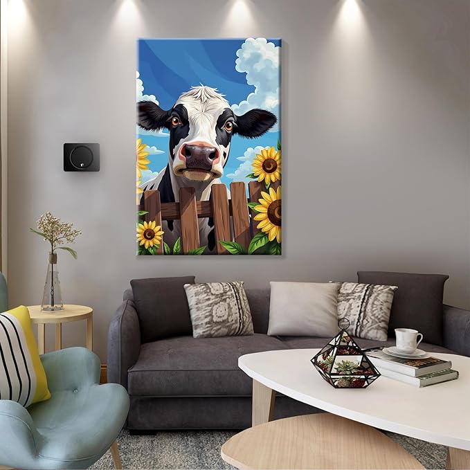 JOOZ Cow Paint by Numbers Kit for Adults with Frame Sunflower Paint by Number with Easel Adult Paint by Number Kits Framed Canvas Oil Painting Kits for Home Wall Decor 8x12 Inch