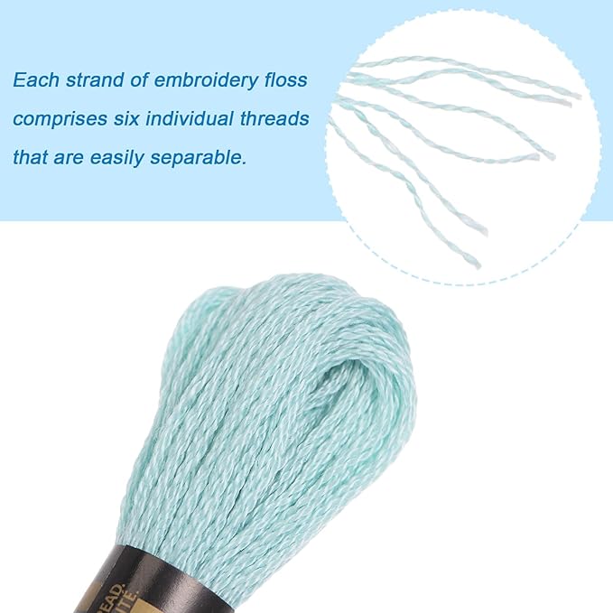 HARFINGTON 12 Skeins Embroidery Floss 8m Each Egyptian Long Fiber Cotton Cross Stitch Thread 26S/2x6 for Embroidery Projects Bracelet, Lake Blue