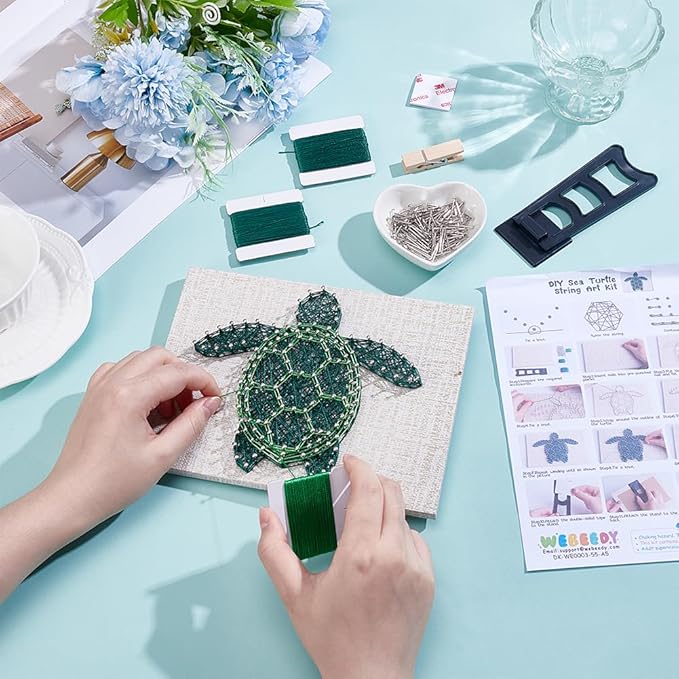 WEBEEDY 3D String Art Kit for Adults Beginners, DIY Sea Turtle String Craft Kit, Include All Necessary Accessories and Frame, Home Wall Poke Art Christmas Holiday Mother's Day Unique Decor Gift