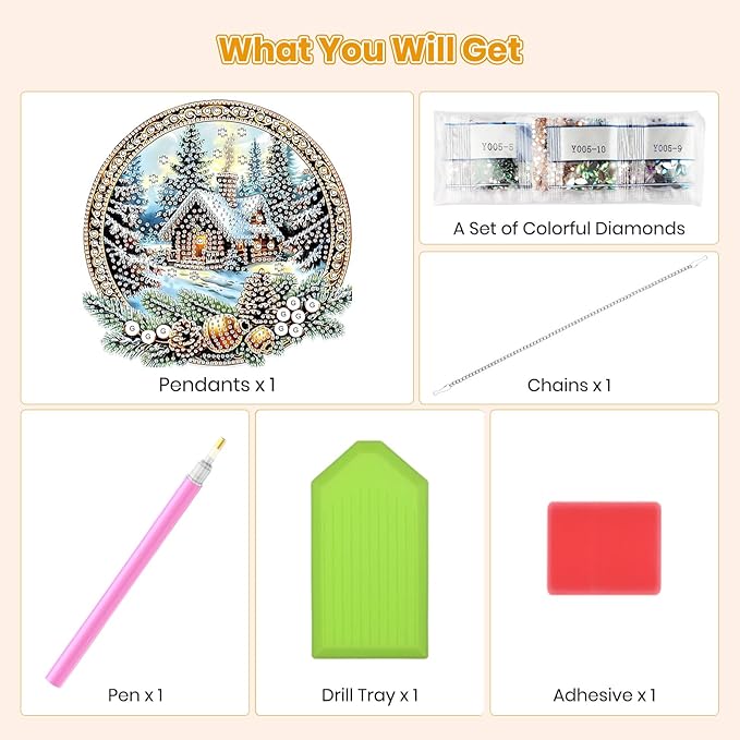 MOGTAA Christmas Diamond Art Hanging Kits for Adults Kids, Winter Landscape Diamond Art Suncatchers, 5D Special Shape Diamond Painting Window Pendant Kit for Home Garden Wall Decor