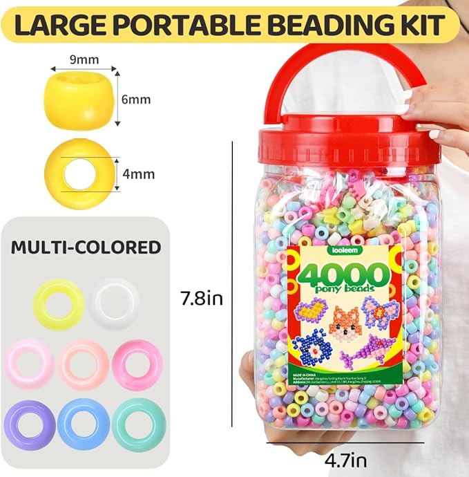 iooleem macaron colored bulk pony beads - 4000pc kit for friendship bracelets & jewelry making, easy storage