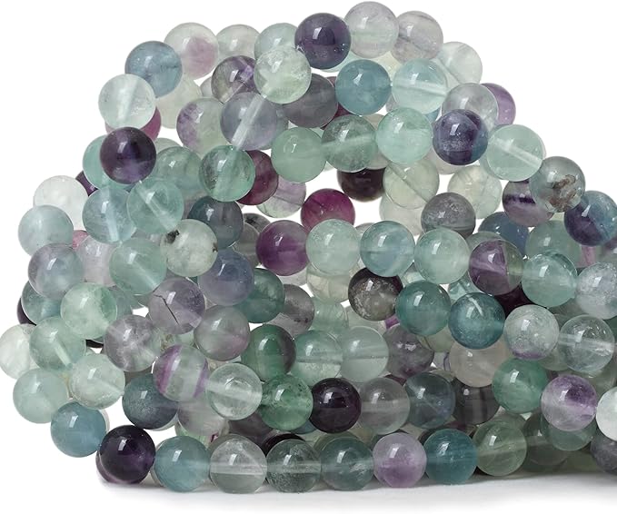 cheavian 45pcs 8mm natural colorful fluorite gemstone round loose beads for jewelry making diy findings 1 strand 15"