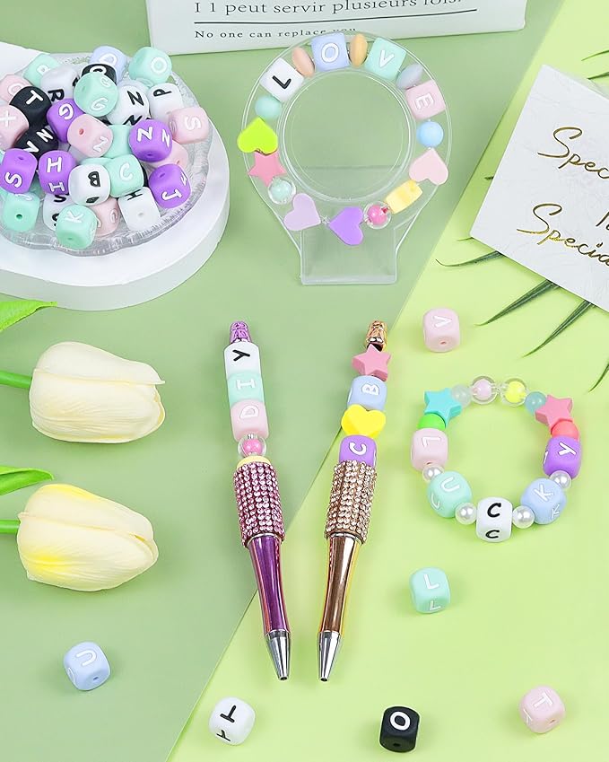 156Pcs FIVEIZERO Colorful Silicone Letter Beads, 12mm A-Z Alphabet Beads,Square Bead for Bracelets and Keychains, Large Letter Bead for Necklaces and Lanyards Making
