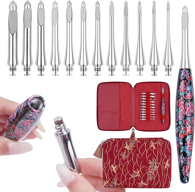 Weabetfu Interchangeable Crochet Hook Set Aluminum Inline Crochet Hooks Ergonomic Handle for Arthritic Hands for Beginner,12 Size 3mm-10mm