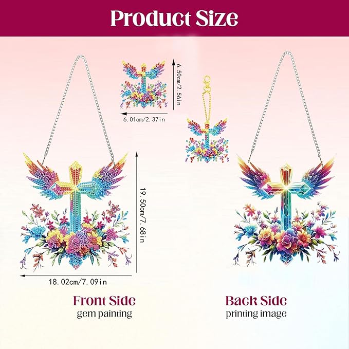Masendp Easter Diamond Painting Hanging Decoration Kit, DIY Cross Special-Shaped Rhinestone Window Hanging Kit, Suitable for Home and Garden Wall Decoration Gifts