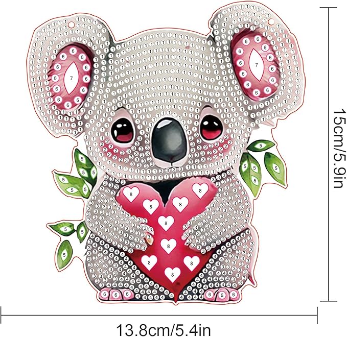 DIY 5D Diamond Painting Rhinestone Acrylic Pendant Kit Love Koala Special Shape Diamond Art Crafts Wall Hanging Mosaic Art Door Window Home Decoration Ornament Valentine's Day Gifts