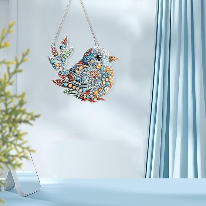 AiYuanzsh Diamond Art Hanging Kit, Decorative Bird Suncatcher Special Shaped Diamond Painting Ornament for Adults DIY 5D Crystal Diamond Art Kit Window Pendant Craft