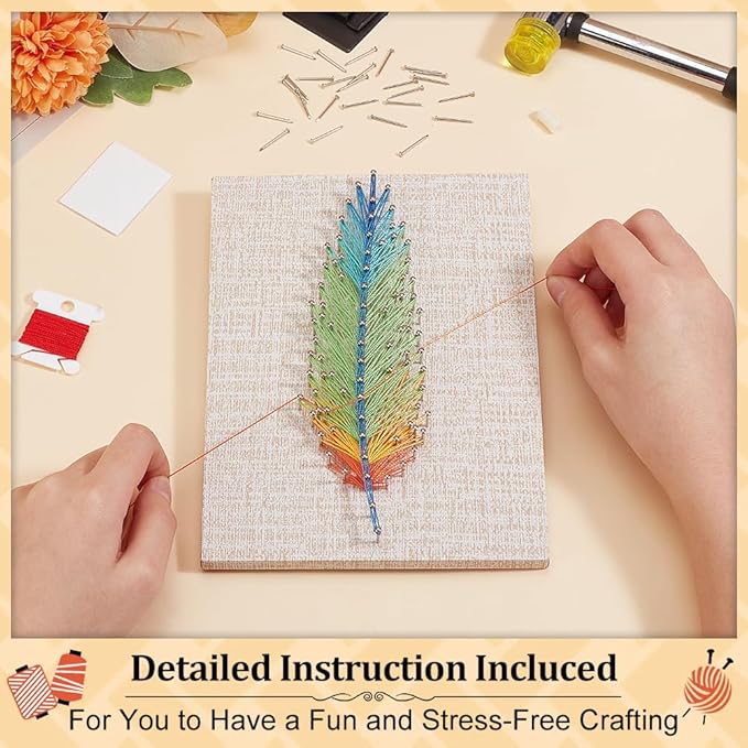 WEBEEDYDIY String Art Kit for Adults Beginners, DIY Feather Nail String Craft Kit, Include All Necessary Accessories and Frame, Creative Craft Kits Home Wall Decorations Unique Gift