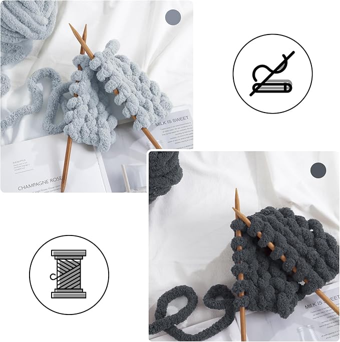 MABOZOO Assorted Chunky Yarn for Crocheting 8 Pack,Fluffy Jumbo Chenille Yarn,Soft Plush Yarn Bulky,Giant Thick Fuzzy Yarn for Hand or Arm Knitting,4 Dark Grey & 4 Rice Grey(31.7 yds,8 oz Each Skein)