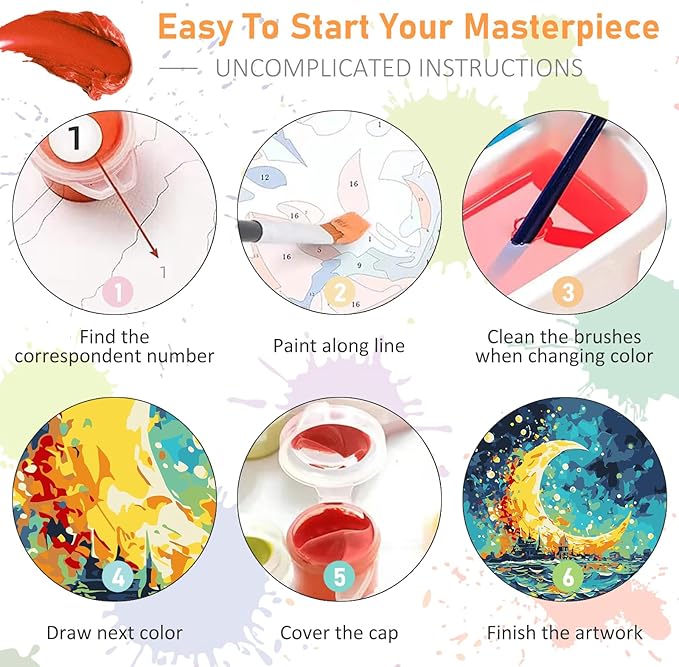 Framed Paint by Numbers Kit for Adults Beginners & Kids Ages 8-12, Sea and Moon Acrylic Easy Paint by Number with Frame, Watercolor Paint by Number Kits on Canvas Framed (10 * 10 Inch, without Easel)