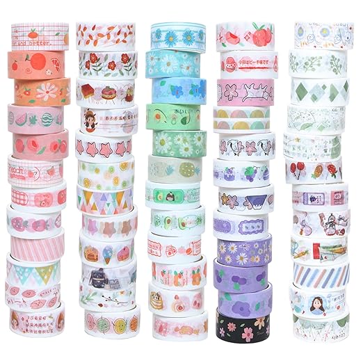60 Rolls Holiday Washi Tape Set Decorative Tape Seasonal Bohemian Colored Tapes Colorful Cute Washi Tapes for Scrapbooking Supplies Kit Journaling Supplies Spring Summer Wrapping Craft