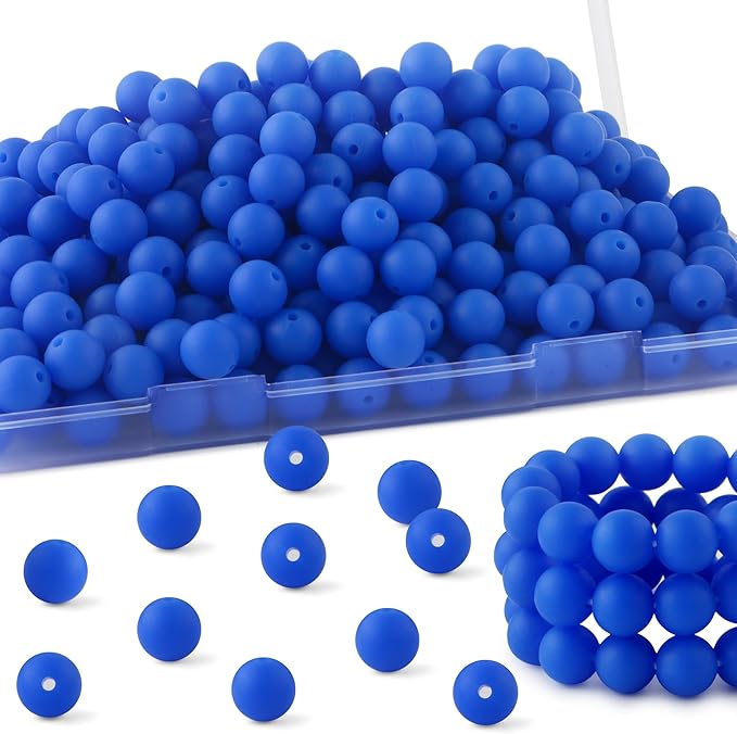 160Pcs 12mm Silicone Beads for Keychain Making Bracelet Necklace, Bulk Round Silicone Beads for Pens（Royal Blue）