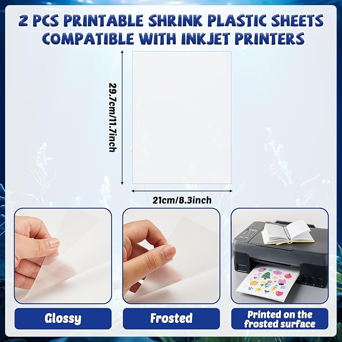231Pcs Ocean Theme Heat Shrink Plastic Sheet Kit Includes Shrinking Film Art Paper, Hole Punch, Keychains, Ear Hooks, Jump Rings, Tassels, Valentines Day DIY Heat Shrink Art Kit Creative Craft Marking