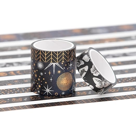 YUBBAEX Mystic Gold Washi Tape Set Wide Silver Foil Masking Tape Decorative for Arts, DIY Crafts, Journal Supplies, Planners, Scrapbook, Card/Gift Wrapping (Dark Night)