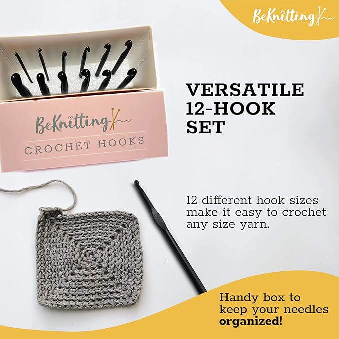 BeKnitting 12pc Crochet Hook & Needle Set for Beginners Adults & Kids | High-Quality Aluminum Black | | Holiday Gifts, Gift-Ready Box