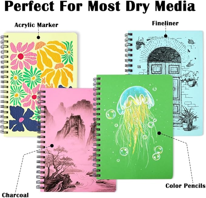 5" x 7" Premium Colored Paper Sketchbook, Spiral Bound Art Journal Sketchbook, 92 Sheets 80 GSM Acid-Free Construction Paper,Mixed Media Sketch Pad for Drawing Coloring Sketching.12 Assorted Colors