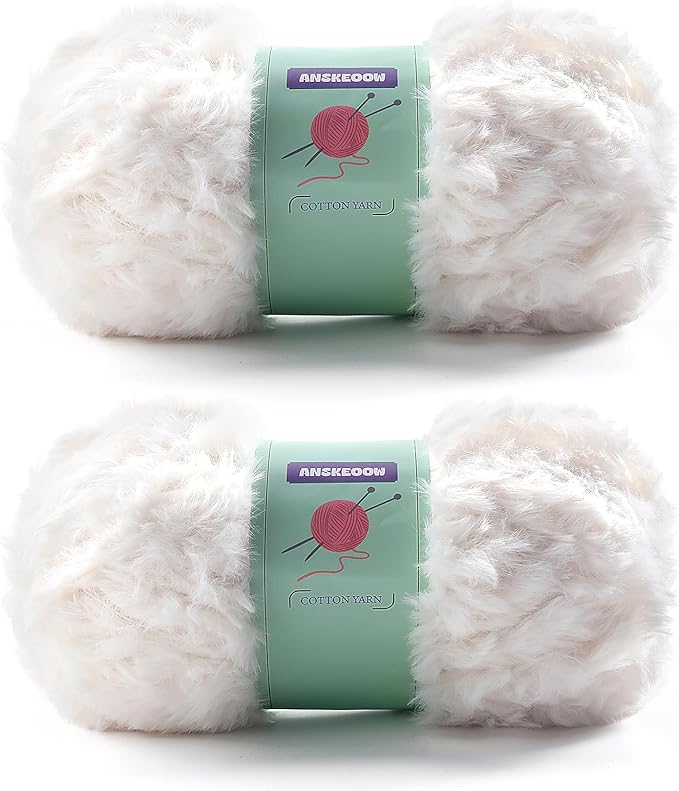 2 Skeins Faux Fur Yarn Soft Fluffy for Crocheting - Chunky Fuzzy Yarn for Crochet Amigurumi, Hat, Shawls, Total Length (71x2) Yards (Cream)