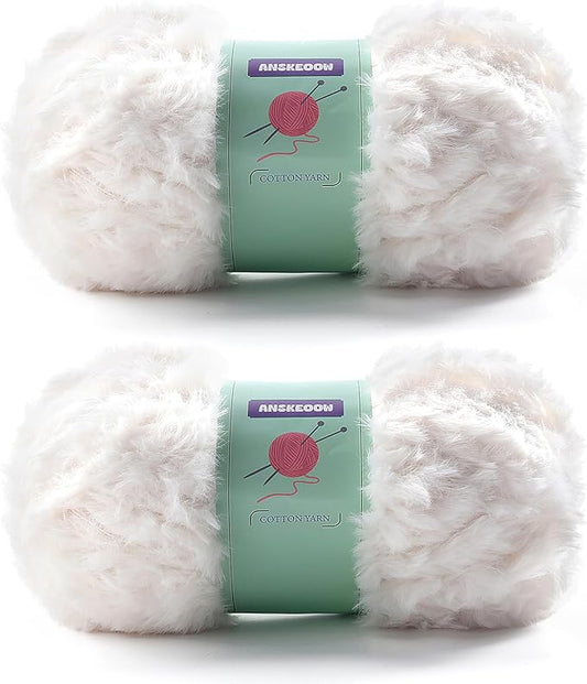 2 Skeins Faux Fur Yarn Soft Fluffy for Crocheting - Chunky Fuzzy Yarn for Crochet Amigurumi, Hat, Shawls, Total Length (71x2) Yards (Cream)