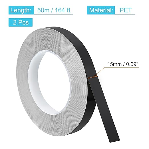 uxcell Metallic Tape, 0.59 in x 164 ft Self Adhesive Metalized Polyester Film Tape Waterproof Shiny Washi Tape for Wall Graphic Arts Gifts Wrapping Crafts Decoration, Gloss Black, 2 Pcs
