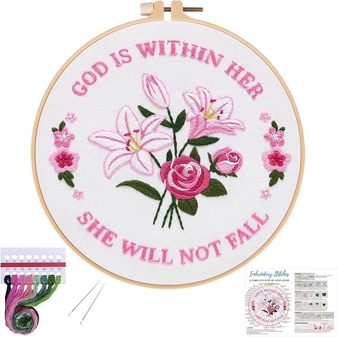 Louise Maelys Embroidery Kits for Beginners,Cross Stitch Kit for Adults,DIY Needlepoint with Easter Tulip Rose Flowers Pattern