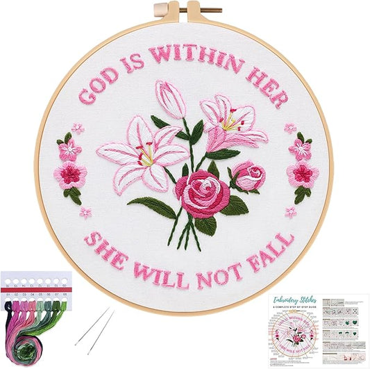 Louise Maelys Embroidery Kits for Beginners,Cross Stitch Kit for Adults,DIY Needlepoint with Easter Tulip Rose Flowers Pattern
