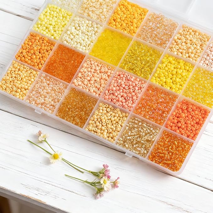 Yellow Colors 3mm Seed Beads, 5200Pcs Glass Seed Beads Kit with Storage Box for DIY Necklace Bracelet Crafts