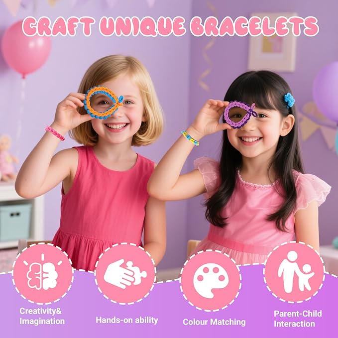 SKEFOLI Kids Bracelet Making Kit, DIY Rubber Band Jewelry Making Set, Arts and Crafts Supplies for Girls Ages 6-12, Craft Tools with Accessories & Portable Carry Bag