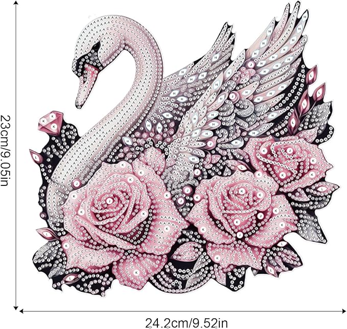 Diamond Art Painting Pendant Ornament Kits 5D Diamond Art Painting Art Hanging Kit Rose Swan DIY Diamond Crystal Window Door Pendant Kit for Adults Gift Wall Home Christmas Decoration (24.2x23 cm)