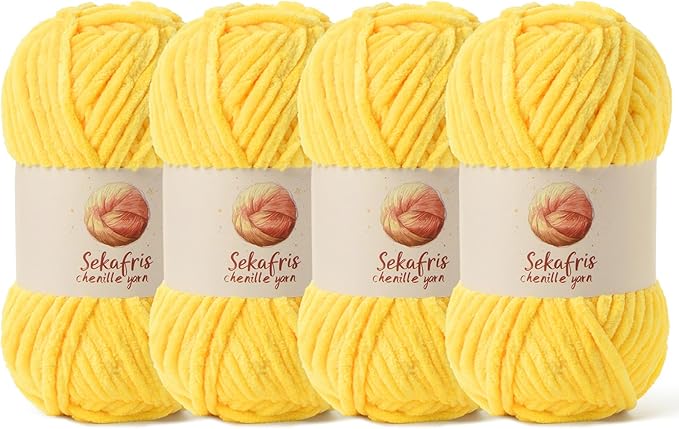 4 Pack Chunky Chenille Yarn for Crocheting, Baby Yarn for Crocheting Soft Blanket, 349.9 yds /14.1 oz Crochet Yarn, Bulky 5 Amigurumi Yarns, Fluffy Velvet Yarns for Knitting Crafts (4 Light Yellow)