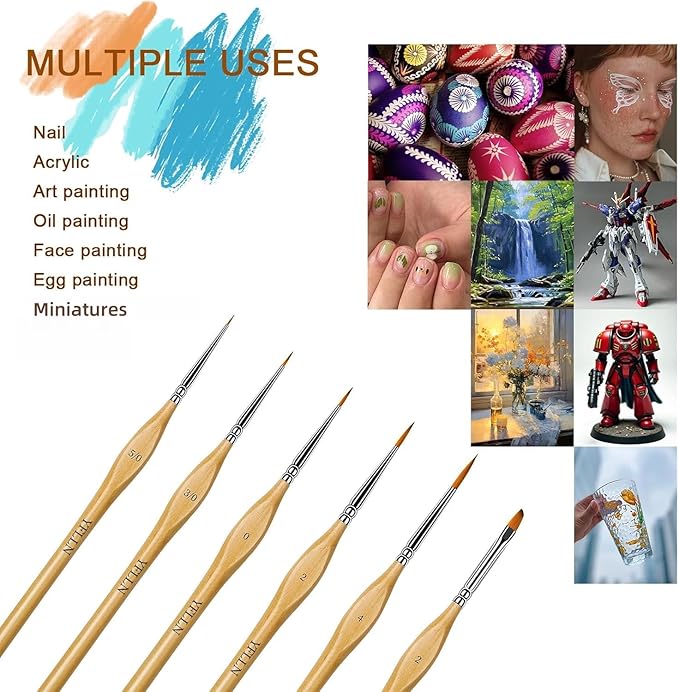 6Pcs Miniature Paint Brushes Set with Triangular Handles - for Acrylics, Oils, Watercolors & Paint by Number, Figurine（2PACK）