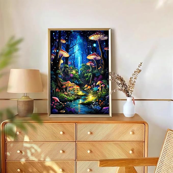Enchanted Glow Forest Diamond Painting for Adults DIY Mushroom Diamond Art for Adult Beginners Mushroom Gem Painting Crafts for Adults Home Wall Decor 5D Gem Art Perfectly for Relaxation 12x16inch