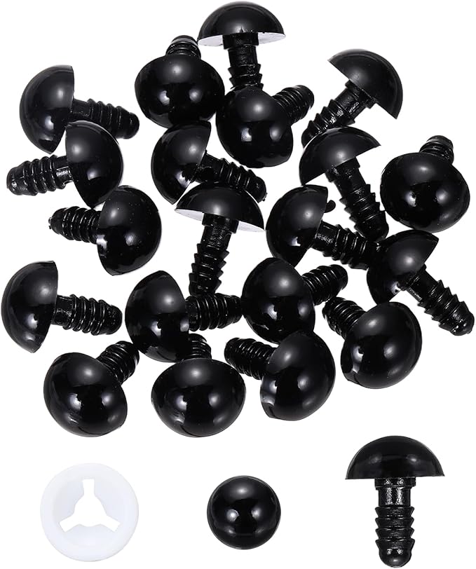 PATIKIL 14mm Safety Eyes, 20 Pcs Plastic Craft Eyes with Protective Film with Washers for Stuffed Animals Crochet Toys Dolls DIY Craft Making, Black