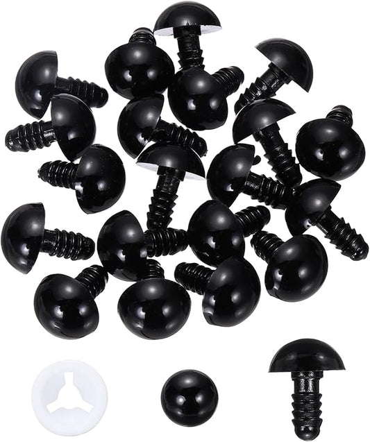PATIKIL 14mm Safety Eyes, 20 Pcs Plastic Craft Eyes with Protective Film with Washers for Stuffed Animals Crochet Toys Dolls DIY Craft Making, Black