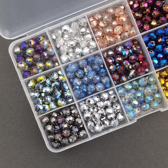 INSPIRELLE 540pcs 8mm Multicolor Electroplate Rondelle Glass Beads for Jewelry Making Faceted Briolette Shape Crytal Spacer Beads Assortments Supplies for Bracelet Necklace with Storage Box