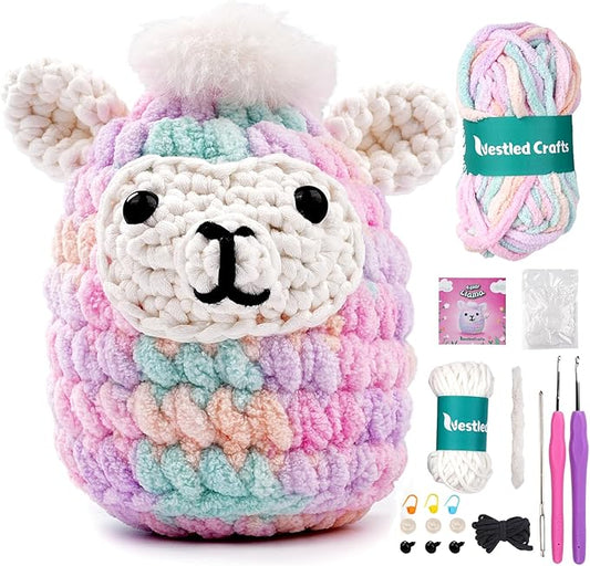 Vanttokeey Crochet Kit for Beginners, Animal Amigurumi Crochet Kits Included, Step-by-Step Video Tutorials, Beginner Crochet Kit for Adults and Kids, Crocheting Starter Set (Alpaca)