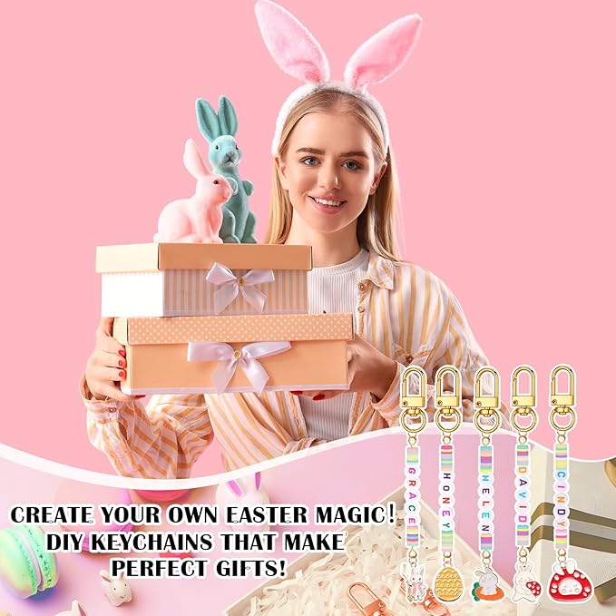 Tondiamo 2823 Pcs Easter Charms for Jewelry Making Easter Bead Keychain DIY Craft Making Kit Key Ring Charms Letters Beads String for Gift Jewelry Key Ring Backpack Accessories