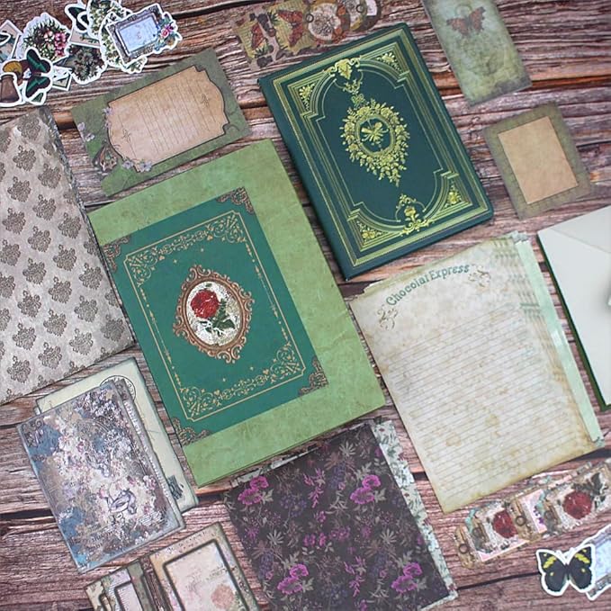 Diuhofart Vintage Scrapbooking Supplies Kit, 185pcs Junk Journal Kit with Scrapbook Paper Sticker Aesthetic Notebook Scrapbook Kit, Art Craft DIY Gift for Adult Women